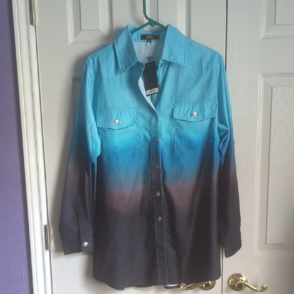 Gradient Blue and Black Button Down Shirt